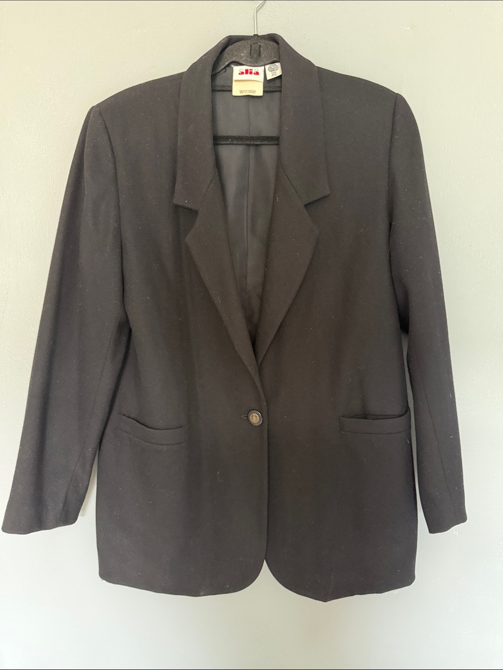 Vintage Alia Black Classic Single Button Blazer - Structured Office Chic Wool 12
